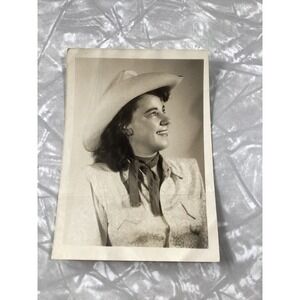 Vintage 1940s Cowgirl Portrait Black and White Western Woman Photo 2.5x3.5"